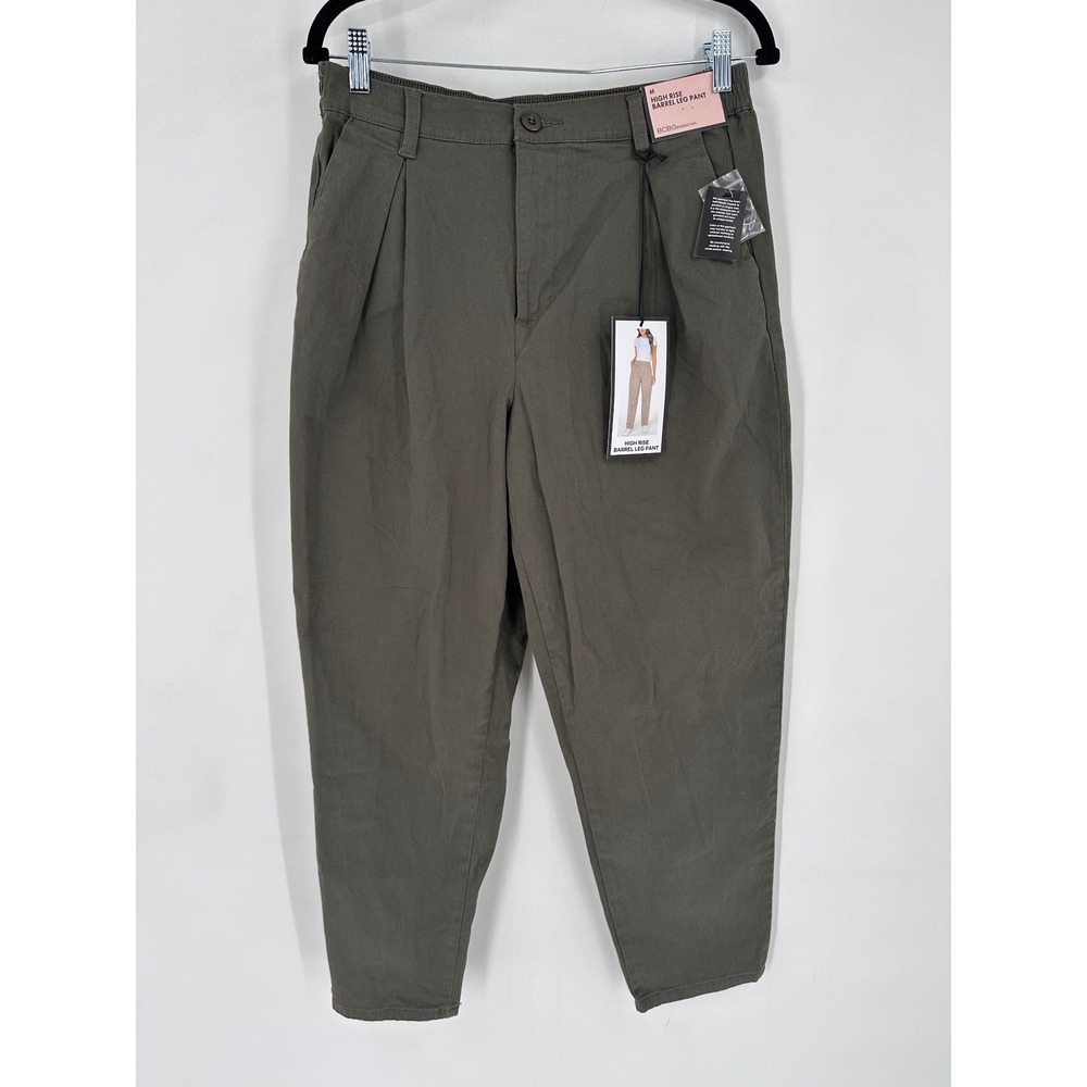 NWT BCBG Generation Women's High‎ Rise Barrel Leg Pants Olive Green Size M